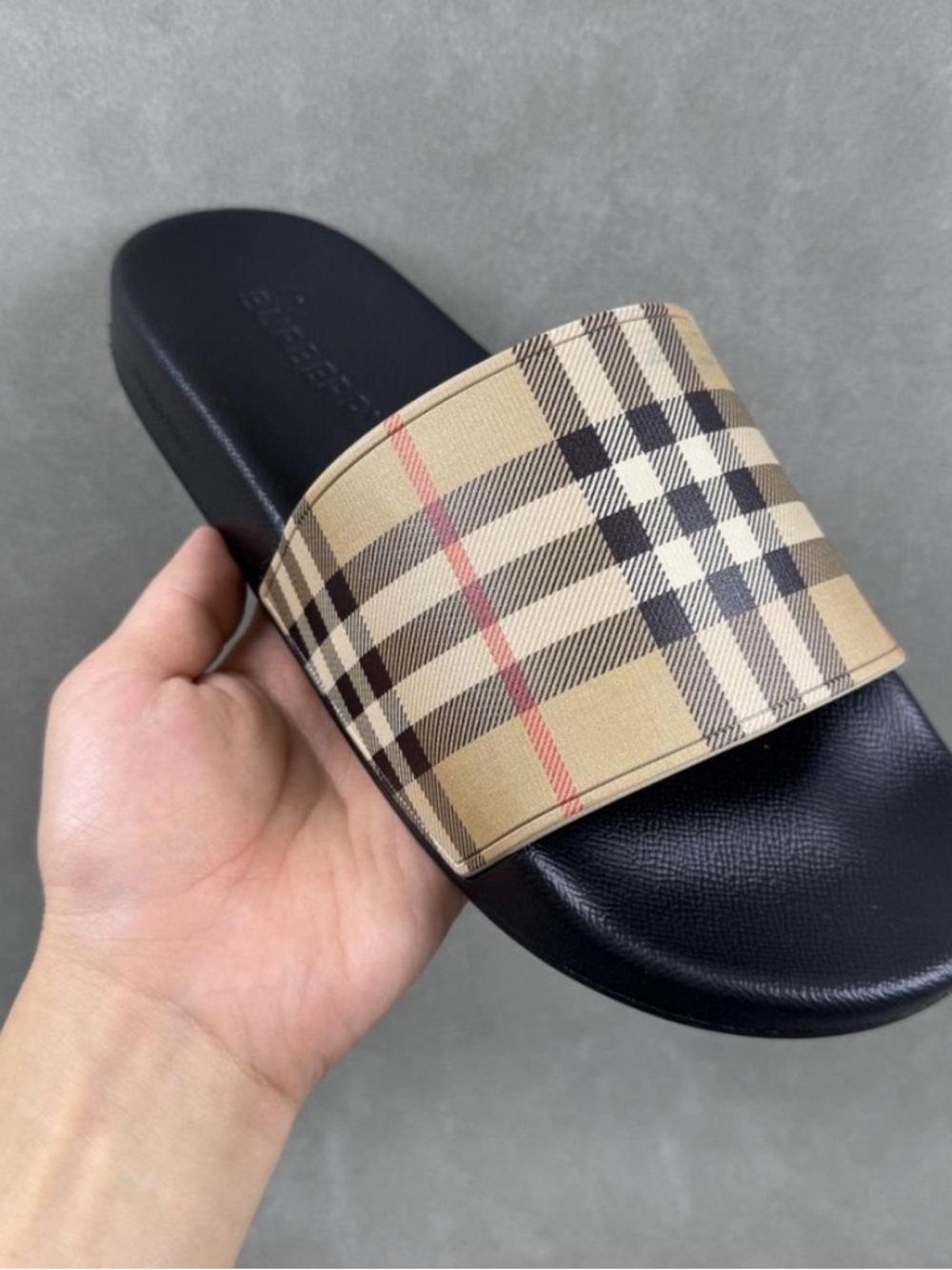 Burberry Black Slide Sandal with Vintage Check Strap - Picture 2 of 6